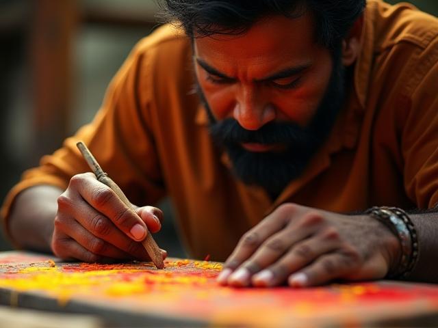 एक कलाकार अपने कौशल पर ध्यान केंद्रित कर रहा है